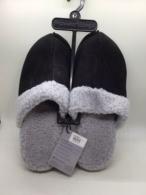 PowerStep Women's Black Slippers with Gray Sherpa Lining